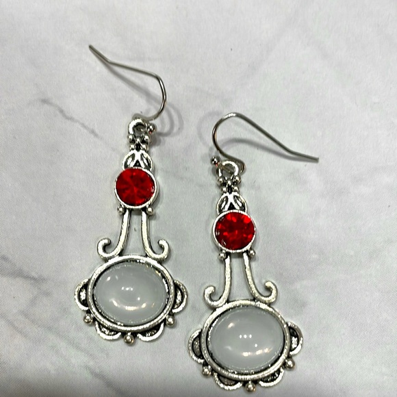 Moonstone And Ruby Silver Romantic Drop Earrings - Picture 11 of 13